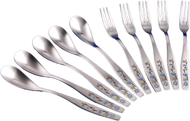 국산 스텐레스 304 과일 포크 티스푼 10P 소포크 ( 티스푼5P + 과일포크5P), 1개