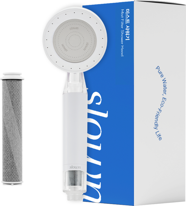 슬로운 안개분사미스트 필터샤워기 온오프모드 에코젠소재 아기샤워기헤드필터, 1개, 에코젠투명+화이트