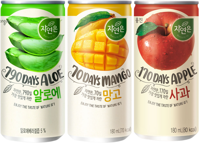 마셔몰 자연은 알로에+망고+사과 주스 3가지맛 각 30캔씩, 90개, 180ml