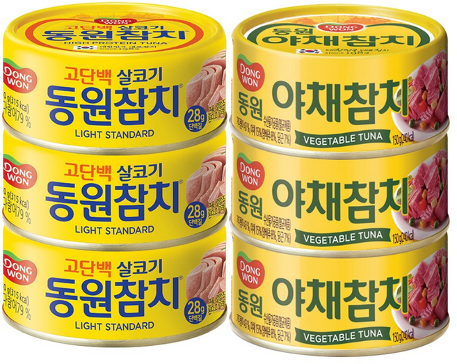 동원 라이트스탠다드150g 3P + 야채참치150g 3P, 150g, 6개