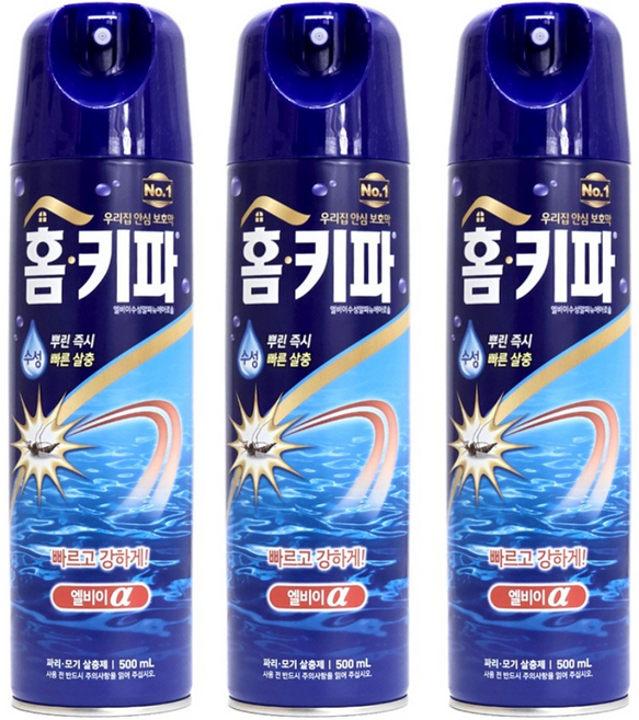 홈키파 엘비이 수성 알파 에어졸 파리 모기 살충제, 3개, 500ml