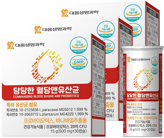 대웅생명과학 당당한 혈당앤 특허유산균 당케어 & 장건강 바나바잎, 30정, 3개