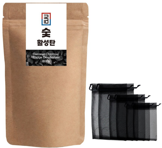 국민 숯탈취제 야자활성탄 100% 숯1개 망주머니 6개 냉장고 주방 신발장 화장실 거실 담배냄새 탈취제, 1개, 600g