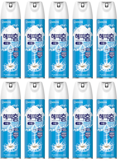 해피홈 유한양행 에어로솔 수성 살충제 무향, 500ml, 10개