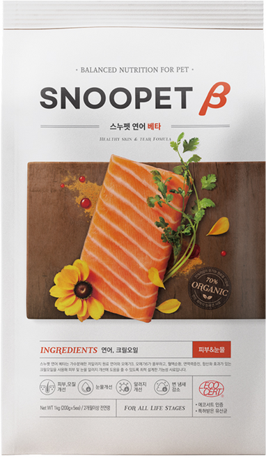 스누펫 강아지 연어 베타 기능성 사료, 눈물개선/눈건강, 1kg, 1개