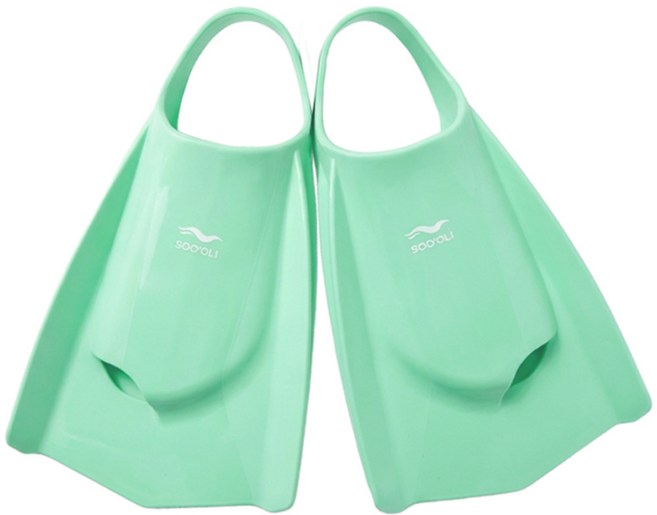 수올리 아쿠아 오리발 숏핀 메쉬백 세트 스노쿨링 실내 수영 강습용 훈련용 장비, 터쿼이즈