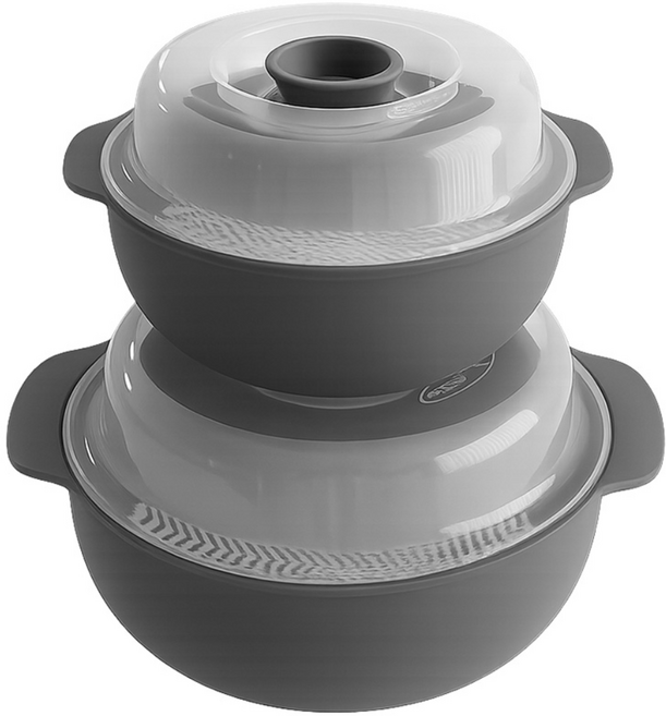 쿠진 국산 BPA-Free 무검출 전자렌지 찜기 스티머 2종 (550ml+1200ml), 1세트, 다크그레이