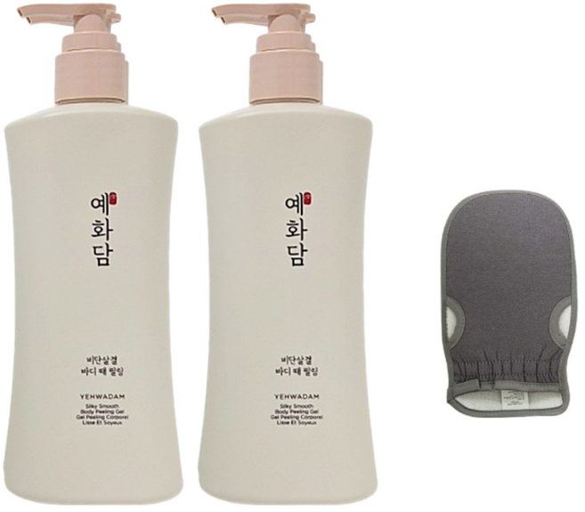 각질 노폐물제거 바디필링 바디스크럽 화이트 플로럴 한방향 예화담 때필링 대용량 2통 X 샤워장갑, 2개, 500ml