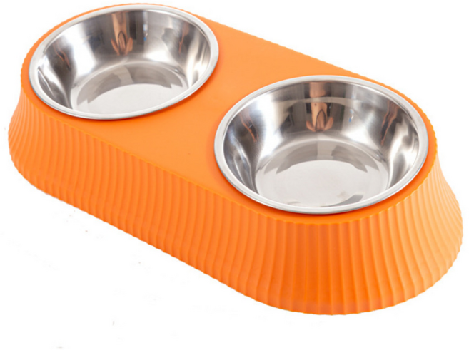 펫트너스 반려동물 스테인레스 식기 2구, 오렌지, 1개