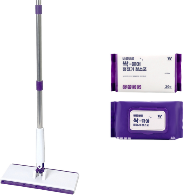 [홈쇼핑] 자동 딸깍 바로바로 밀대걸레 대형 청소기 노터치 핸디 일회용 청소포용 밀대걸레 원터치 분리 막대걸레 극세사 밀대 정전기포, 1개