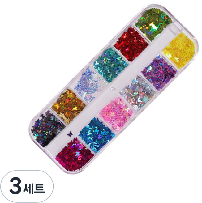 테네져 네일데코 나비글리터 홀로 12종 세트, 오로라, 3세트