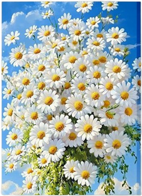 뉴타임즈 3D 보석십자수 벽화 50X40cm DIY 키트 캔버스형 액자 홈 인테리어 특별한 선물 모자이크 십자수 모자이크 보석, 1세트, 데이지 한 떨기 00039