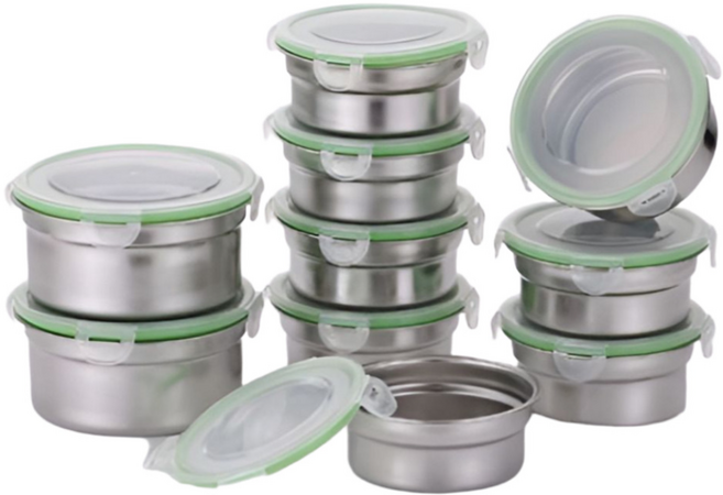 [음식냄새안나는] 가벼운 스텐 밀폐용기 세트 반찬정리 김치보관 이사선물, 원형찬통 16종, 1세트