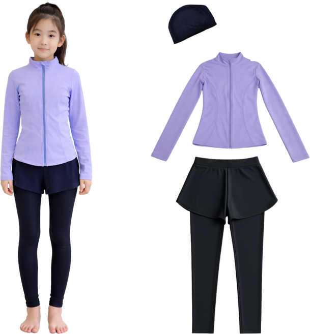 에이드스튜디오 여아 주니어 소프트핏 파스텔 집업수영복 세트