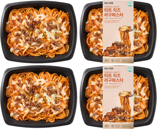 굿스푼 이탈리아 미트치즈 라구소스 파스타 간편요리 듀럼밀 모짜렐라치즈 (냉동) 연말 파티 세트, 4개, 300g