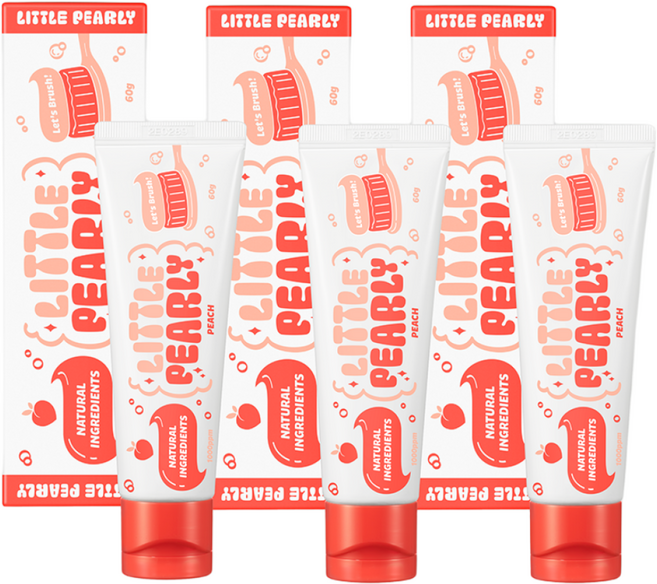 리틀펄리 어린이 고불소 1000ppm 비건 치약 복숭아향, 60g, 3개