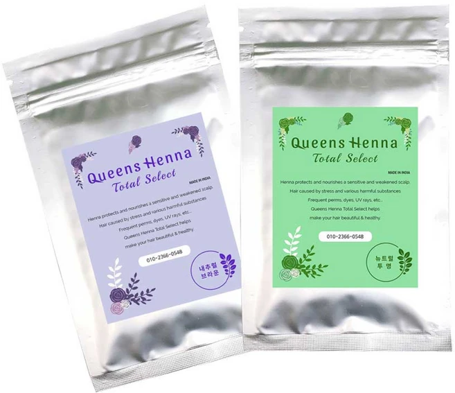 1+1 퀸즈 토탈셀렉트 100g 천연헤나염색 부터 빠른새치염색, 내추럴브라운+뉴트럴투명(천연) - 쿠팡