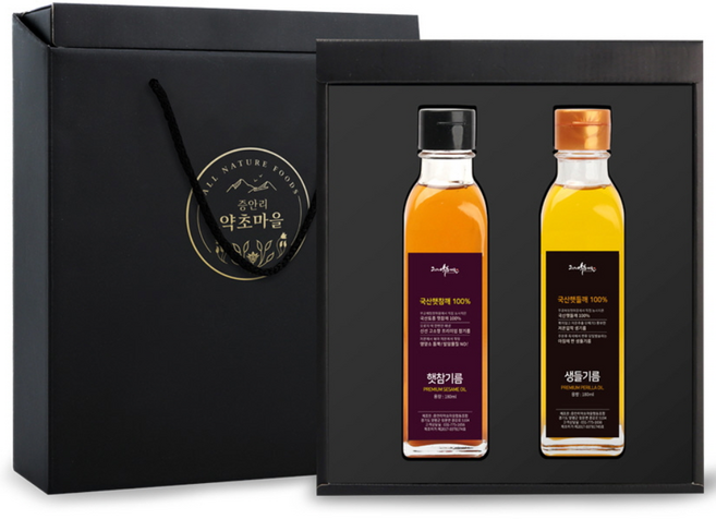 약초마을 프리미엄 참기름 2종 3종 선물세트, 1세트, 180ml