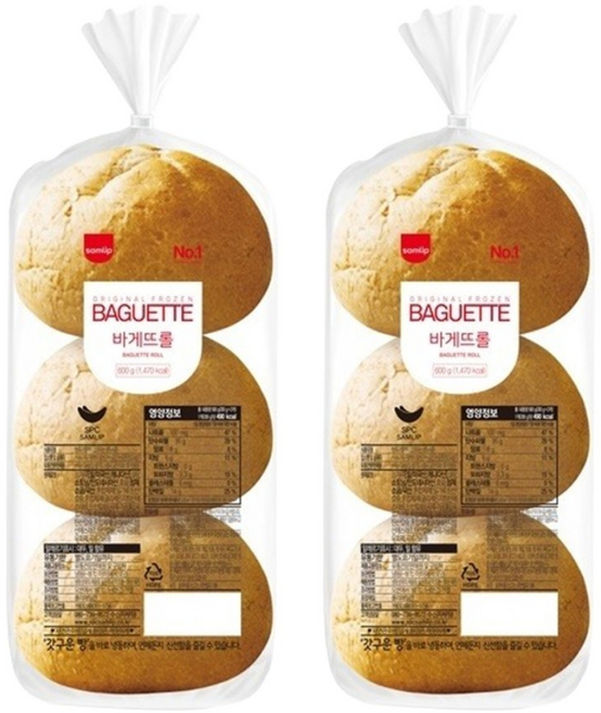 삼립 냉동 바게트롤 빠네빵 600g (200g x 3개입) X 2봉 은나노or친환경 아이스팩, 2개