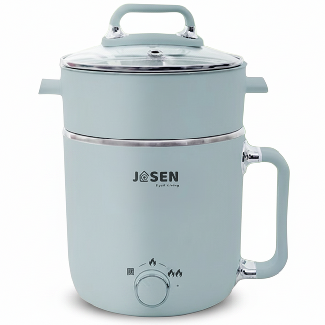 J&SEN 1.8L 多功能懶人鍋 304內膽 鋼化玻璃蓋 一鍋多用, 藍色, S