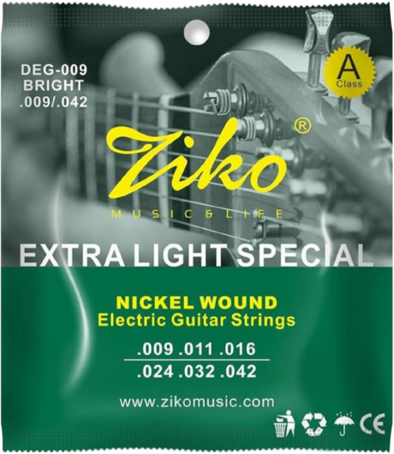 ZIKO 일렉 기타 줄 세트 스트링 니켈 도금 코팅 009-042, 1세트, 실버, 1세트