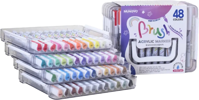 문교 브러쉬 아크릴 마카 불투명 수성 48색 학교 필기구, 1개