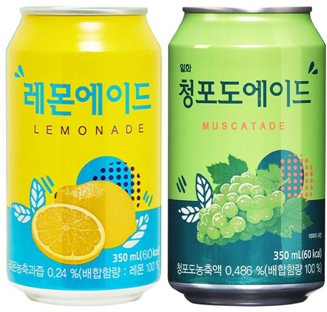 일화 레몬에이드 청포도에이드 각 24캔씩, 350ml × 48개, 48개, 350ml