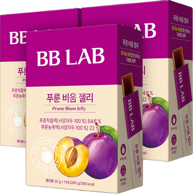 [무료배송/오늘출발] 뉴트리원 푸룬 비움 젤리 푸룬주스 유기농 식이섬유 푸른쥬스, 280g, 3개