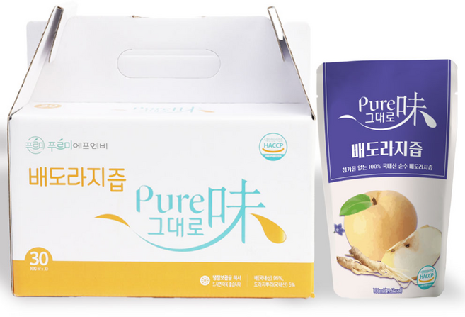 퓨어미 그대로 배도라지즙 100% NFC 착즙 원액, 100ml, 30개