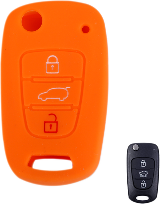 이너스 현대 기아 호환 3버튼 폴딩키 실리콘 차키 케이스 YF소나타 아반떼 MD HD i30 투싼 싼타페 벨로스터 k5 k7 스포티지r 쏘렌토r 포르테 쏘울 레이 모닝, orange