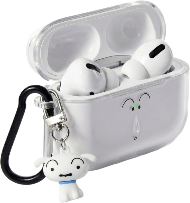짱구 정품 에어팟 투명 하드 일체형 케이스 + 카라비너 + 랜덤 피규어 키링 1개 세트, 맹구페이스, 에어팟프로3