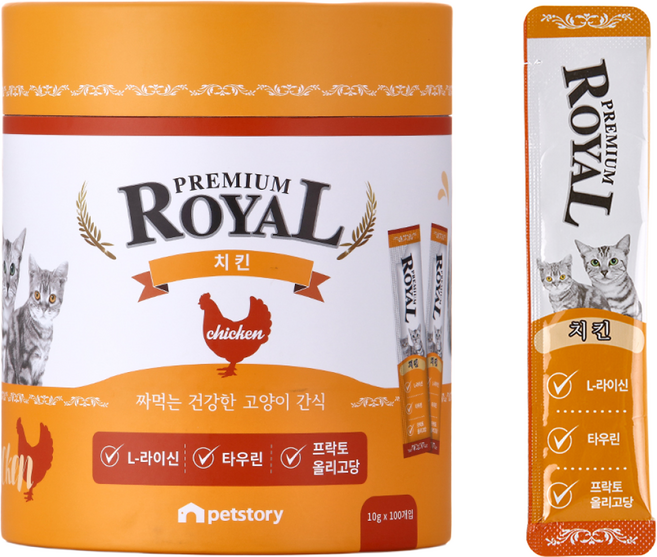 프리미엄로얄 고양이 스틱 간식 원통형 100p, 치킨맛, 1kg, 1개