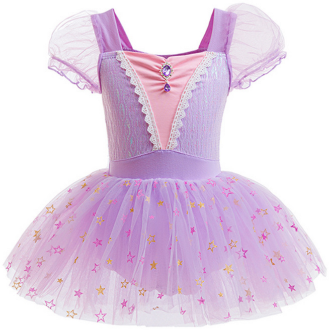 여아 퍼플 퍼프소매 튜튜 발레복 공주 라푼젤 발레수업 발표회