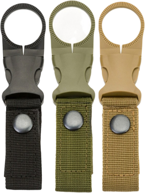 룰루랄라 등산 물병걸이 생수병 버클 후크, 블랙+카키+브라운(1005), 1세트