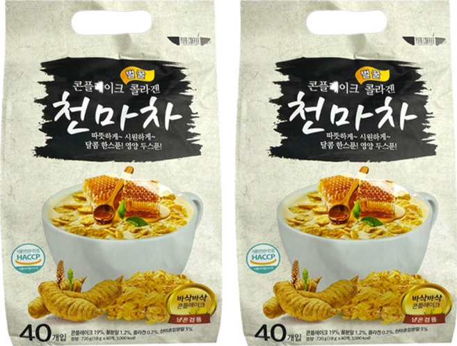 이레 콘플레이크 벌꿀 콜라겐 천마차 40T, 이레 콘플레이크 벌꿀 콜라겐 천마차 40Tx2개, 2개, 40개입, 18g