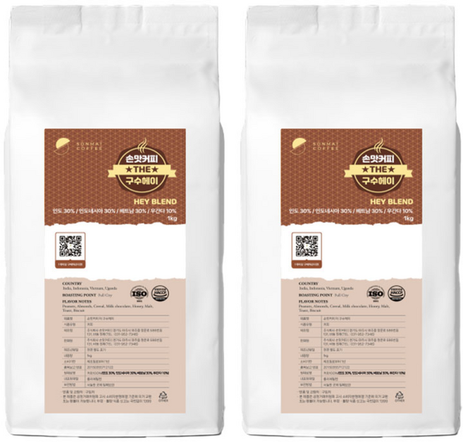 [원두커피 무료배송] 갓 볶은 신선한 원두커피 더 구수한향미 (홀빈) / 손맛커피 전용원두 더 구수헤이 (THE), 1kg, 2개, 홀빈(분쇄안함)