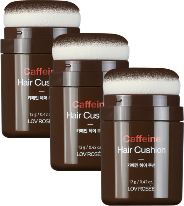 (핫딜/유통기한 25.11.07) 로브로제 카페인 헤어쿠션 12g / 흑채 헤어퍼프, 내추럴브라운(자연갈색), 3개