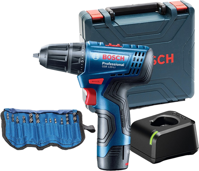 보쉬 10.8V 충전전동드릴 GSR 120-LI(1B) 액세사리 12PCS 포함, 1개