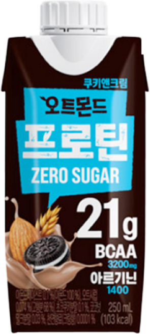 롯데칠성 오트몬드 프로틴 제로슈거 쿠키앤크림, 250ml, 3개