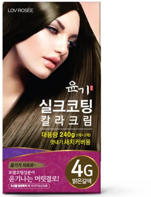 로브로제 윤기 실크코팅 칼라크림 새치커버용 염색약, 4G호(밝은갈색), 1개 - 쿠팡