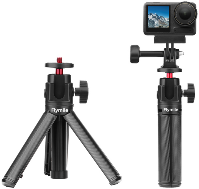 FLYMILE 액션캠 일체형 미니 삼각대 고프로13 DJI 포켓3 액션5/6 osmo 360 인스타360 X5/X4 호환 360도 볼헤드 콜드슈 확장 높이조절 안정 지지대, 1개, tripod