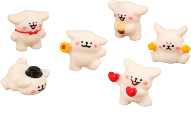 오눌루 몰티즈 귀여운 미니피규어 데스크테리어 차량꾸미기 미니어쳐 장식 6P, 6개, 화이트