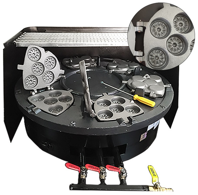 한국기계MC LPG용 가스식 원형 풀빵 국화빵기계 6구 30P + 바람막이 세트