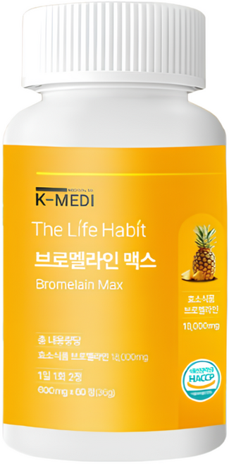더라이프해빗 브로멜라인 맥스 파파인 칼륨, 1개, 60정