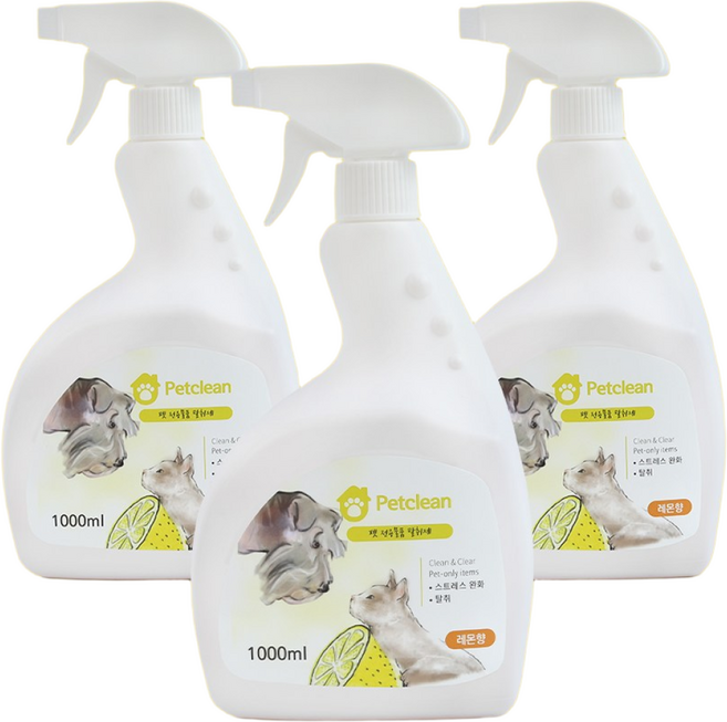 펫크린 반려동물 냄새탈취제 레몬향, 1L, 3개