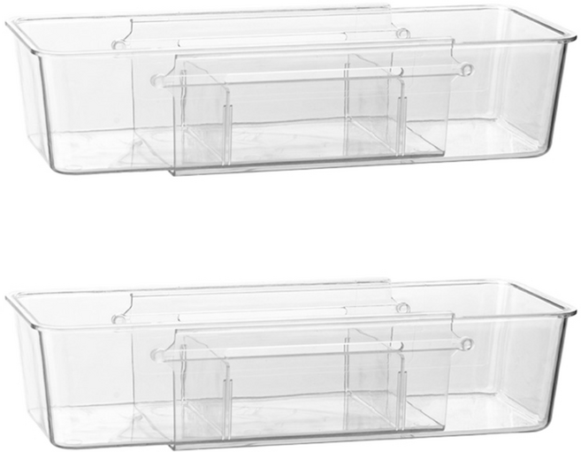 풀라이프 1+1 투명 길이조절 칸막이 정리함, 소형 1+1