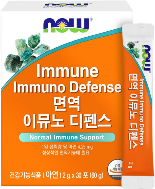 나우푸드 아연 면역 이뮤노 디펜스 30포 1개월분, 1박스, 60g