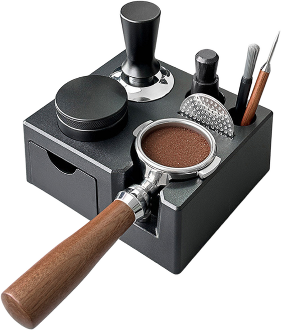 HAM 포터필터 거치대 넛박스 탬퍼 홀더 커피 찌꺼기통 올인원, 1개, 블랙