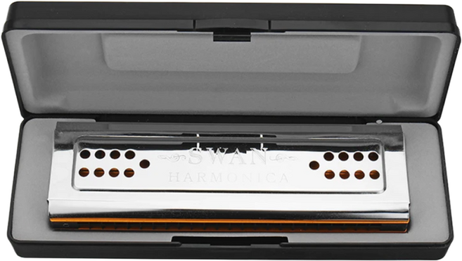 SWAN 백조 24홀 듀얼 하모니카 C키 G키 투인원, 1개, 실버메탈, 스완듀얼하모니카