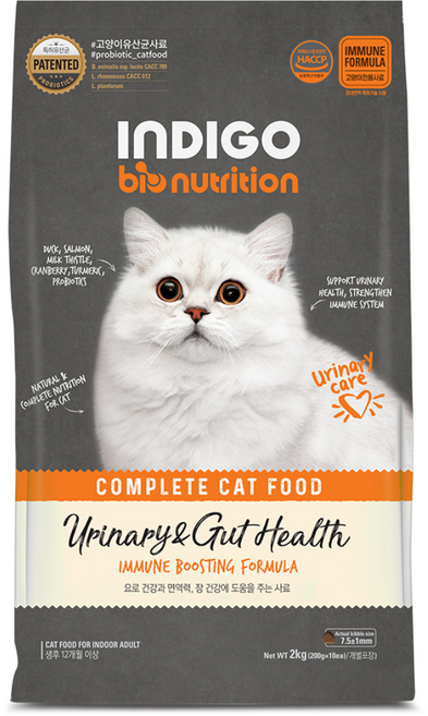 INDIGO 전연령 고양이 바이오뉴트리션 면역앤 기능성 사료, 유리너리+장건강, 2kg, 1개